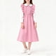thumbnail image 1 of Vestido infantil de manga larga con solapa de color liso, tallas medianas y grandes, informal y cómodo, de poliéster., 1 of 7
