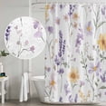thumbnail image 4 of Purple Yellow Flowers Shower Curtain Set - Standard 72" x 72" Washable Bathtub Curtain with 12 Hooks, Spring Pastoral Botanical Floral Waterproof Fabric Stall Shower Curtains for Bathroom Décor, 4 of 6