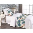 thumbnail image 2 of Tropical Bed Runner Set, Watercolor Style Repetitive Pattern of Monstera Exotic Leaves Art, Decorative Bedding Scarf & a Pillow Sham for Hotels Homes, Twin, Hunter Green Teal and Blue, by Ambesonne, 2 of 3