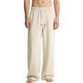 thumbnail image 2 of KeShDi Linen Jogger Pants for Men Travel Pants Men's Casual Stretch Waistband Drawstring Pocket Straight Leg Full Length Pants Beige M, 2 of 9