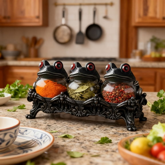 Frog Shaped Seasoning Jar Set for Storage and Gothic Display Jars With Lids FHome Decor and Practical Organization