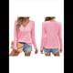 thumbnail image 3 of Blusa de Otoño con Cuello en V, Larga, Cuello Halter y Botones, Informal, Elegante, de Punto Gofre para Mujer. Rosa XXL, 3 of 7