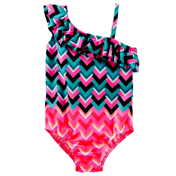B'gosh Maillot de Bain 1-PC pour Fillettes Chevron Volants UPF 50+ 2T