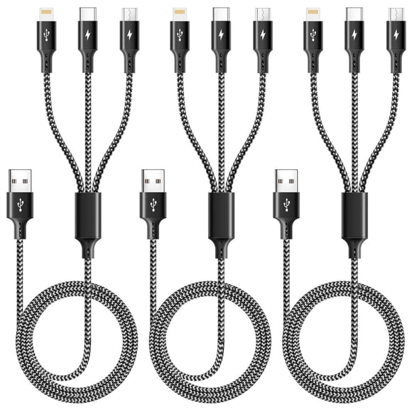 Cable de carga ASICEN 3 en 1 USB-C Micro USB Lightning de 1,2 m