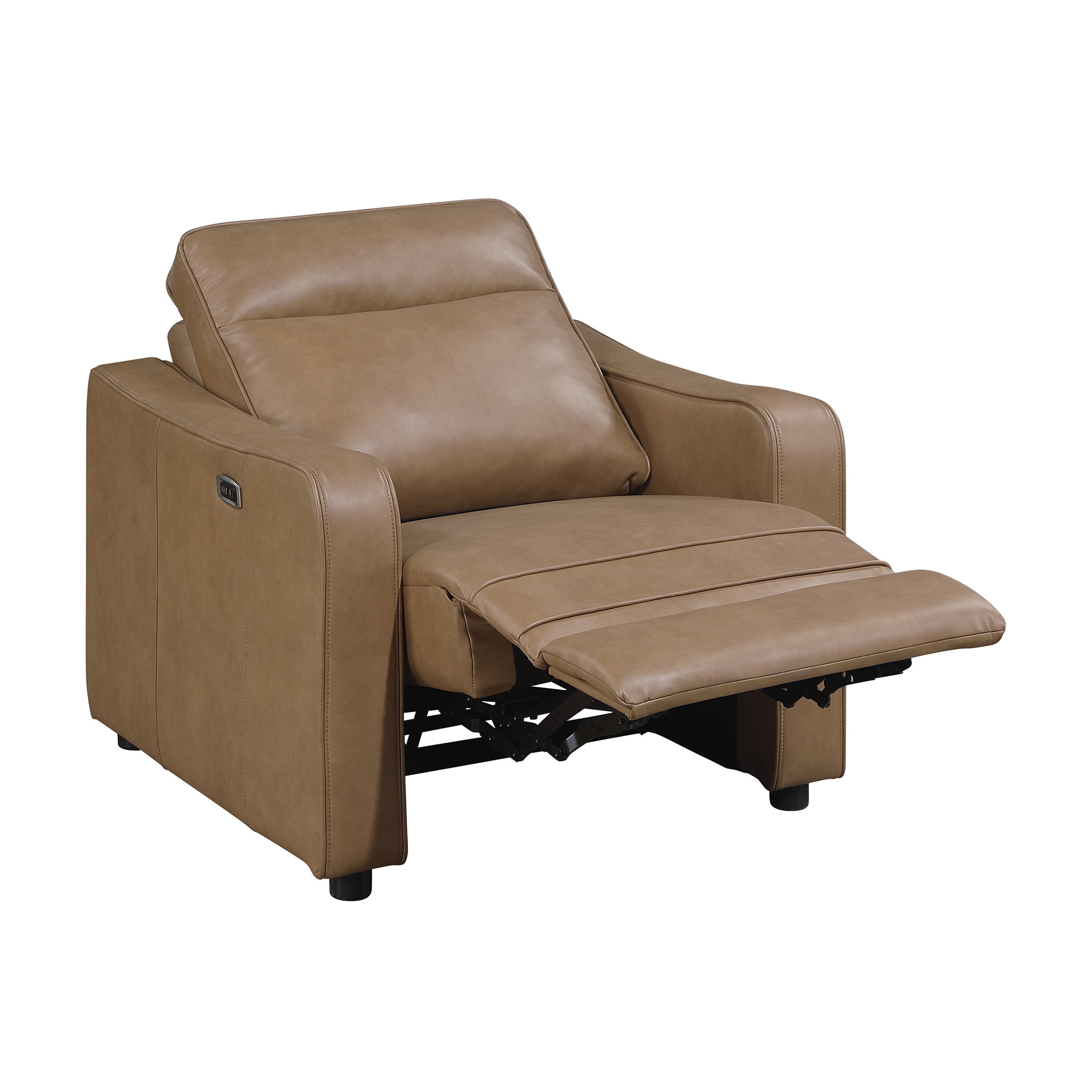OakvillePark Ardena Faux Leather Power Reclining Chair with Curved Track Arms, Zero Wall Recliner, Brown