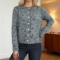 thumbnail image 2 of Wang6 Womens Chunky Cardigan Sweaters Fall White Open Front Button Knit Sweater Long Sleeve Knitted Tops Causal Crew Neck Floral Outwear Grey L, 2 of 5