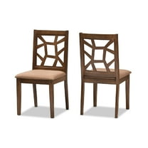 Baxton Studio Abilene Mid-Century Light Brown Fabric Upholstered and Walnut Brown Finished Dining Chair (Set of 2)