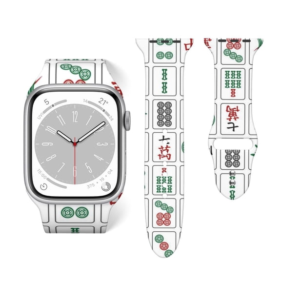 Chinese Mahjong Soft Silicone Sport Band Replacement Strap For Apple Watch 38mm 40mm 42mm 44mm, Compatible With Series Se 7 6 5 4 3 2 1, For Women And Men