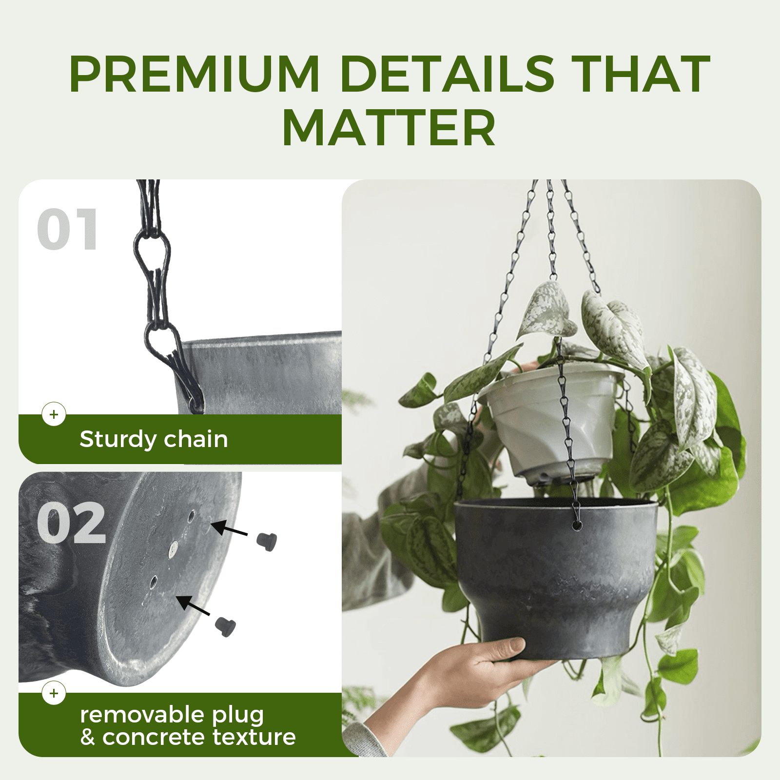 GENTINGBRO Faux Cement Hanging Planter Rustic Indoor Outdoor Decorative Flower Pot for Succulents Herbs Small Plants