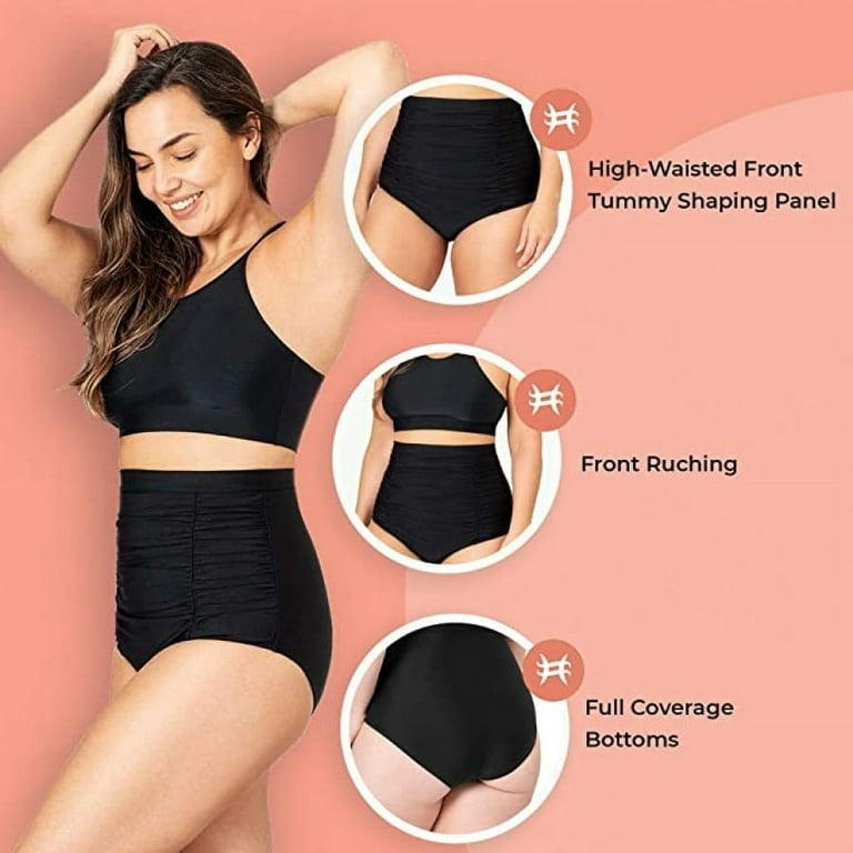 Shapermint High Waisted Ruched Bikini Bottom Full Coverage Tummy Control  Swimsuit 