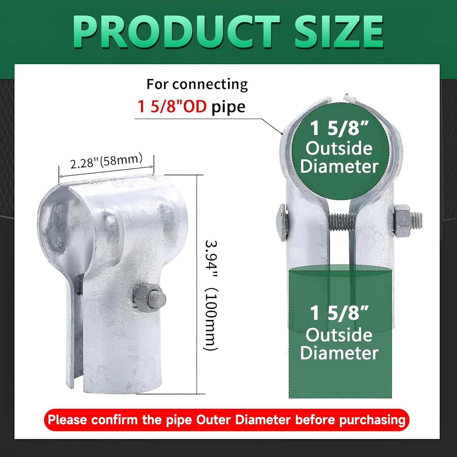 1-5/8 X 1-5/8 End Rail T Clamp,Chain Link Fence Parts,Galvanized Steel T Clamp for 1-5/8" OD Pipe, Heavy Duty, Bolts & Nuts include 4 Pcs