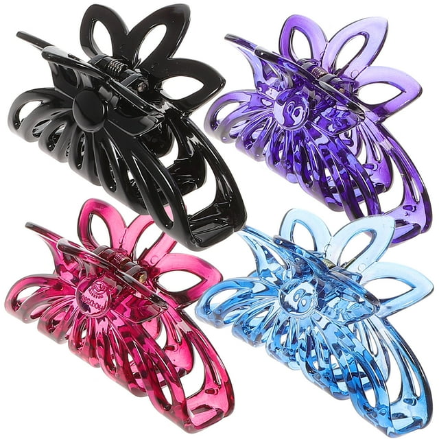 4pcs Femmes en Plastique Grand Clip Griffes Cheveux Épingle à Cheveux Accessoires de Cheveux (Bleu + Noir + Rouge Vin + Violet)