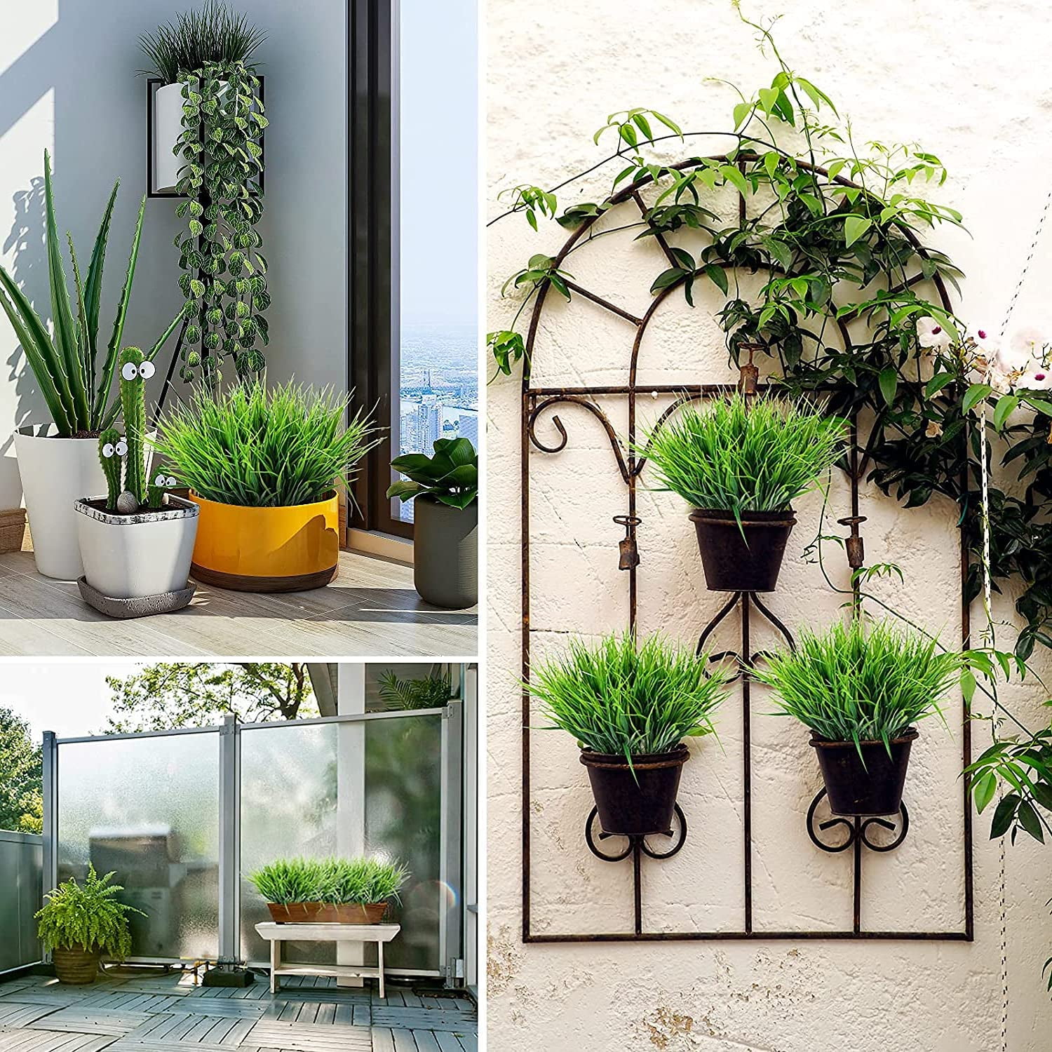 Artificial Shrub, Fake Plants Greenery Simulation Bush Sinhoon Spring Grass Leaves Plastic Indoor Outdoor Outside Home Garden Office Bedroom Verandah Wedding Decor Decoration Planter Filler 8 Pcs
