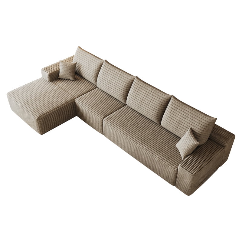 135" Cloud Sectional Sofa with Left Facing Chaise, Modern Modular Deep Seat Couch, Plush Corduroy Upholstered Sofa for Living Room, Bedroom, Apartment, No Assembly Required