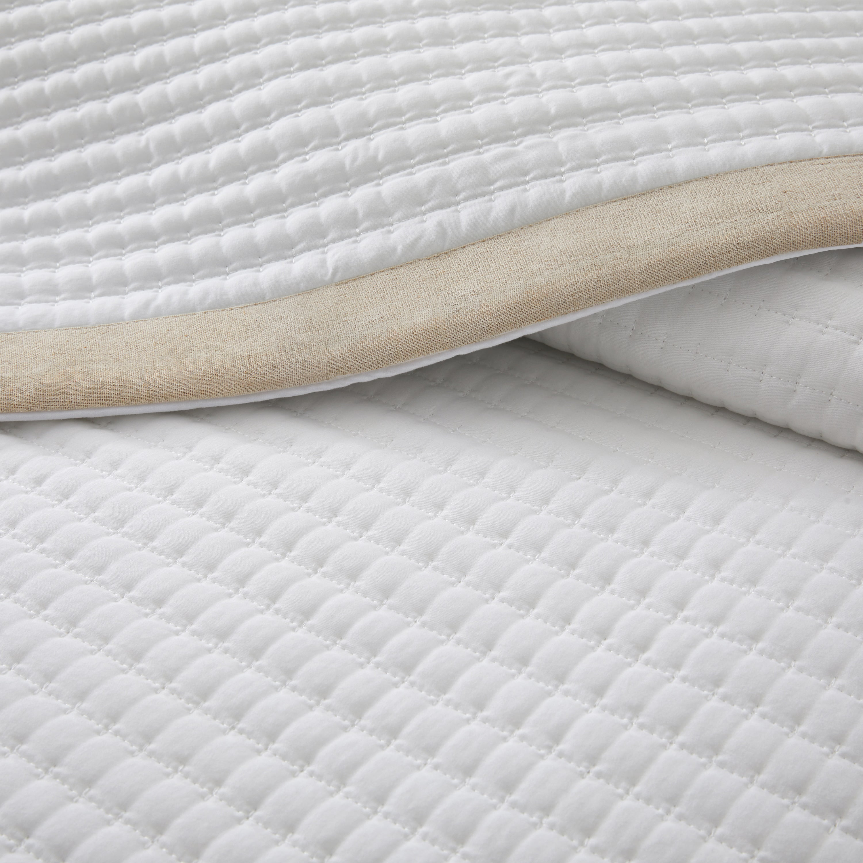 Bed Quilt Set White King - Farmhouse Soft Striped Stitch Bedding Bedspread Coverlet Summer Lightweight Bed Sets 1 Quilt with 2 Pillow Shams for Home All Season (King, White with Linen Border)