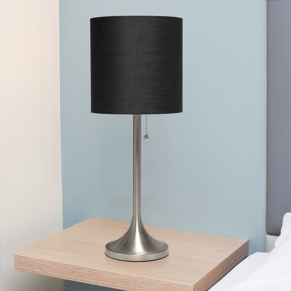 Mod Lighting and Decor Curved Metal Table Lamp with Drum Shade - 21.5" - Brushed Nickel and Black