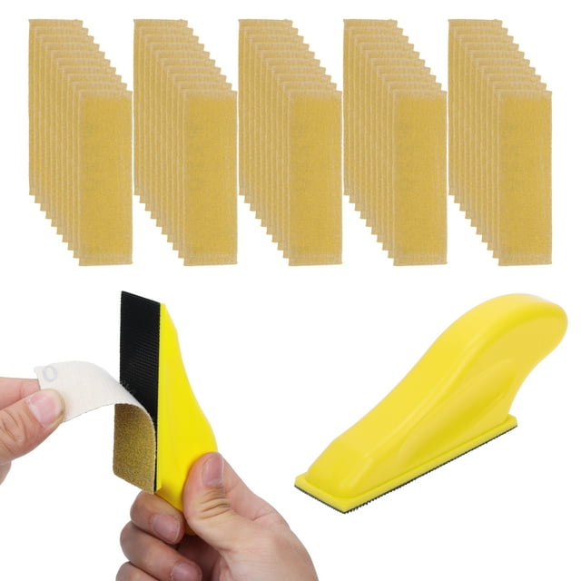 Ofertas Únicas 51 Pcs Discos de Lijado Húmedo Seco Impermeable Micro Zip Detalle Lijadora Hook & Loop Papel de Lija para Trabajos en Madera 1.18"x3.54" 220 Grano Amarillo Óxido de Aluminio