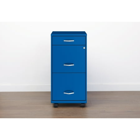 Space Solutions - 18" Deep 3 Drawer Mobile Metal File Cabinet with Pencil Drawer - Classic Blue