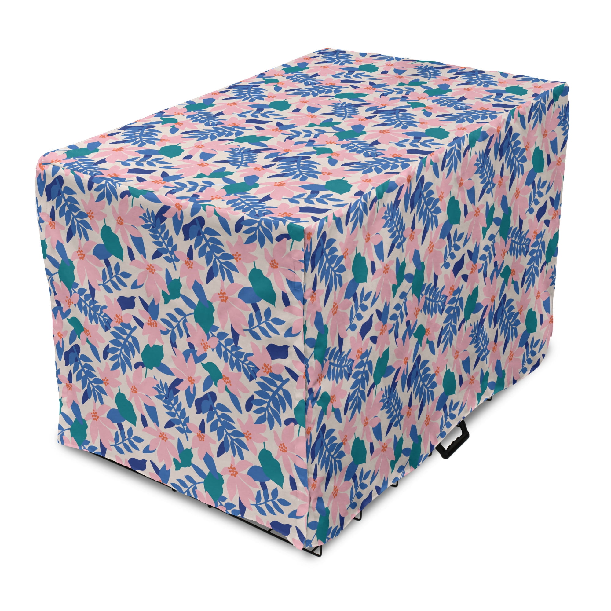 Abstract Dog Crate Cover, Tropical Flowers and Leaves in Pastel Colors ... - Cute Pet Crate Toppers For Outdoor Use