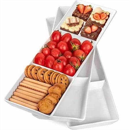 Delling 16in Ceramic Serving Platter Set of 3, 3 Compartment Appetizer Serving Tray, White