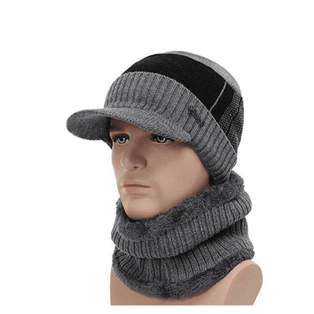 Cashmere Lined Hat - 2-Pieces Winter Beanie Hat Scarf Set Warm Knit Hat Thick Fleece Lined Winter Hat & Scarf For Men Women
