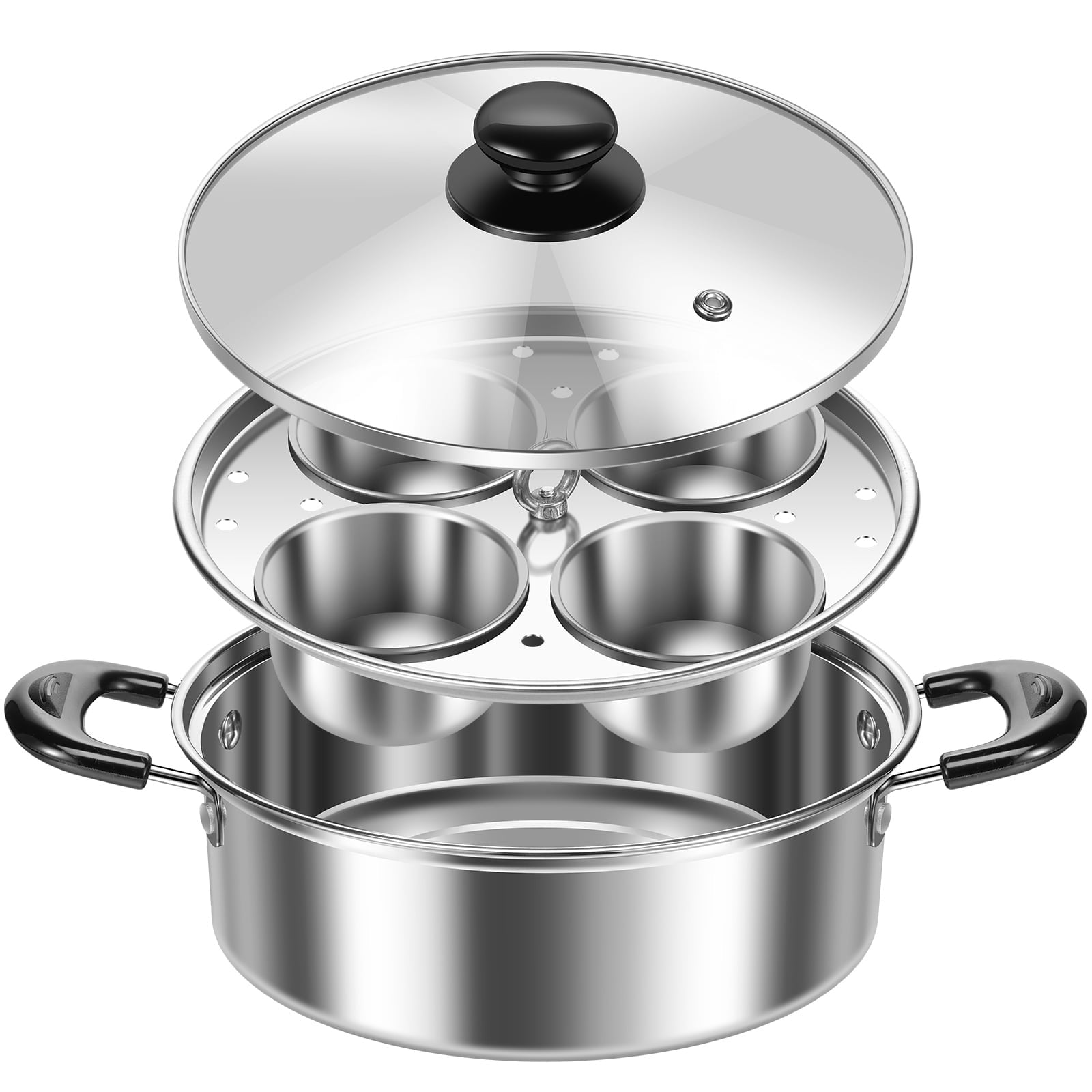 Ihvewuo Egg Poacher Cookware, Stainless Steel Poached Egg Maker Pot, Egg Poaching Pan with 4 Cups, Poached Egg Cooker Pot for Induction Cooktop Gas Cooktop 8.66x7.87x2.68in