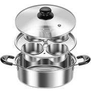 Ihvewuo Egg Poacher Cookware, Stainless Steel Poached Egg Maker Pot, Egg Poaching Pan with 4 Cups, Poached Egg Cooker Pot for Induction Cooktop Gas Cooktop 8.66x7.87x2.68in