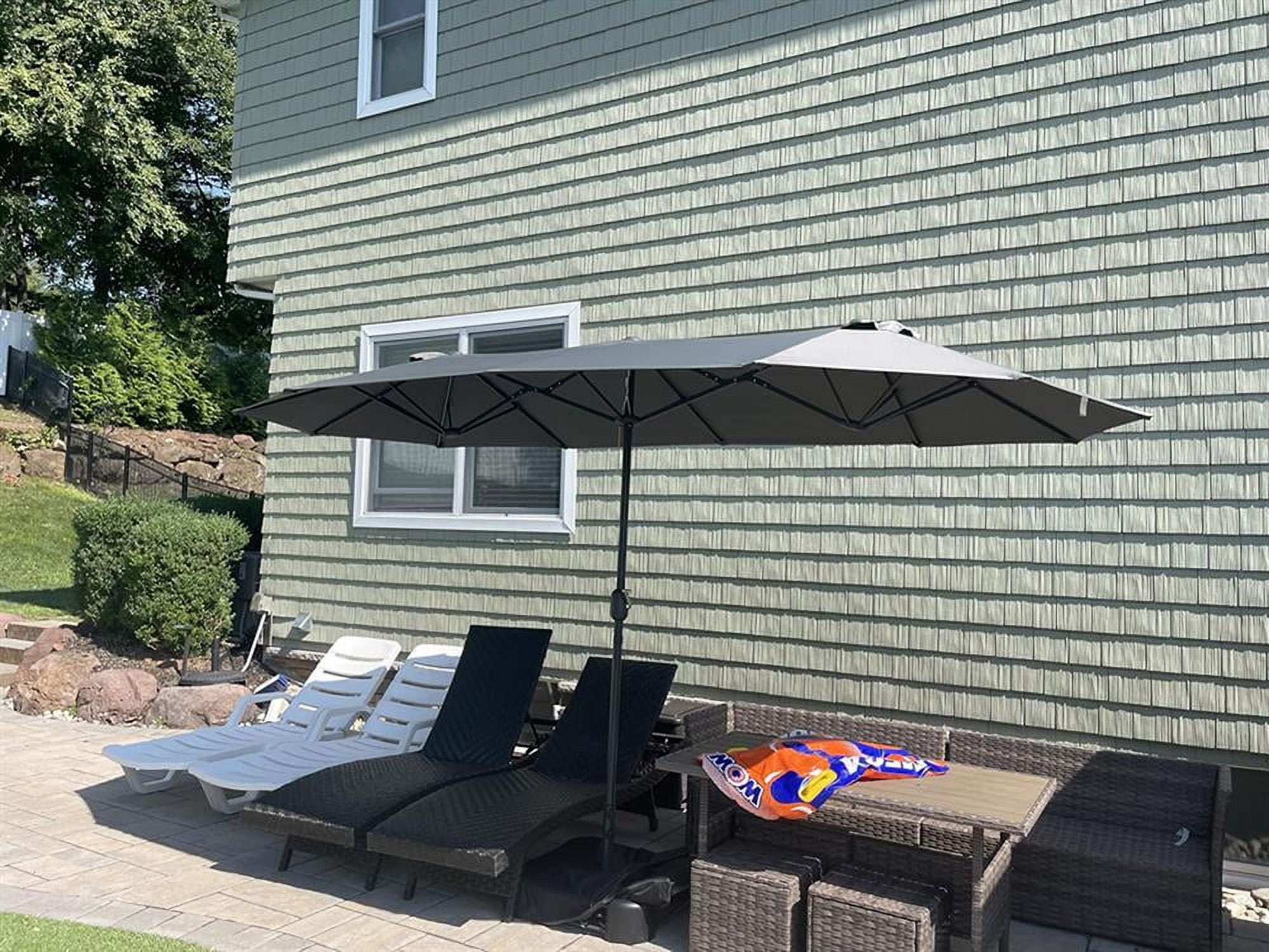 Resenkos Outdoor Garden Umbrella,Market Umbrella,13 Feet Double-Sided Patio Twin Table Umbrella with Crank Handle-Turquoise