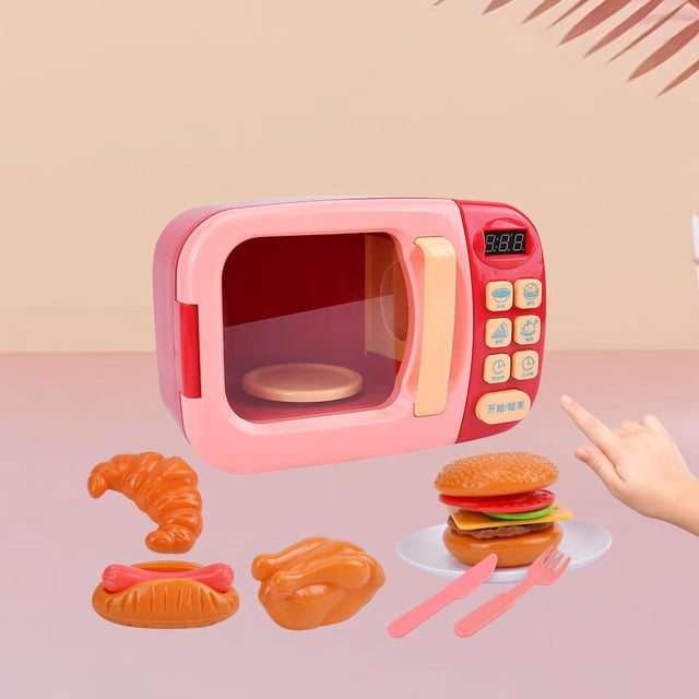 Juguetes de cocina de simulación, juego de horno microondas, desarrollo de habilidades básicas, aprendizaje para niños pequeños, juguetes para cocinar rosa