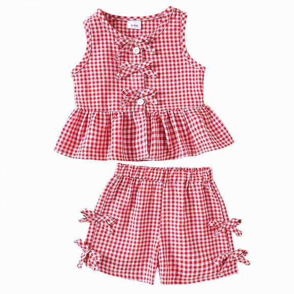 TOWED22 Infant Toddler 2 Piece Cute Summer Outfits Sleeveless Tank Tops and Shorts Lovely Sets Baby Girl Clothes Cotton Casual(Red,6-9 M)