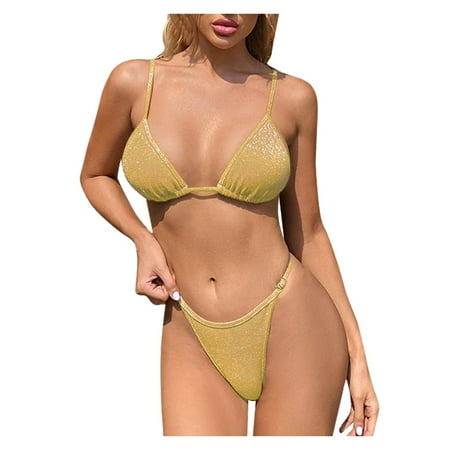 

VKEKIEO Two-Piece Sets Swimsuit Sport Bra Style Lift Yellow S