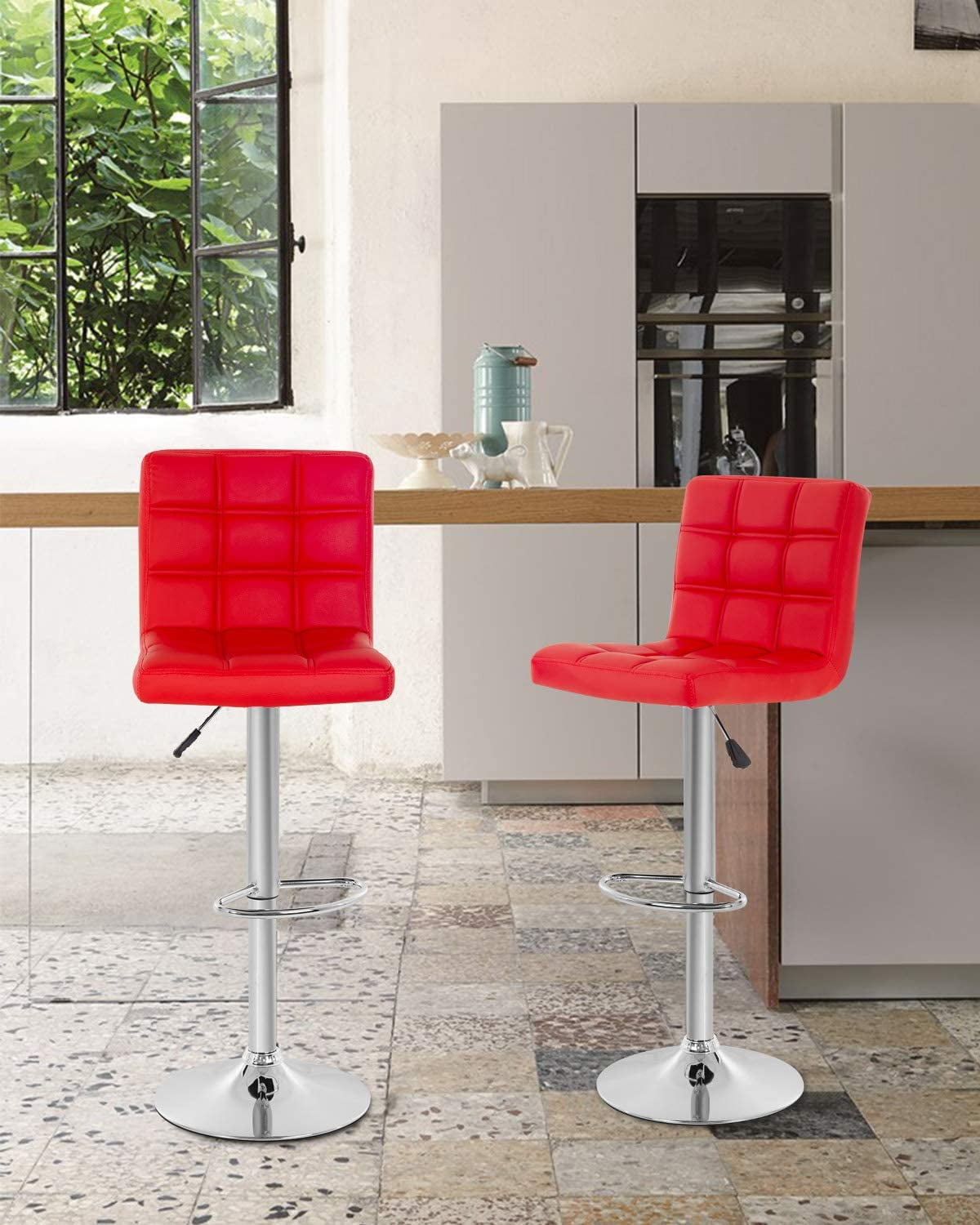 BestOffice Bar Stool with Adjustable Height, Red, Set of 2