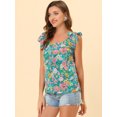 thumbnail image 3 of Blusa floral sin mangas Allegra K gasa decoración de pajarita Agua XS, 3 of 5