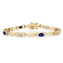 18K Yellow Gold Plated Silver Peach Morganite and Blue Created Sapphire and Lab Grown Diamond Bracelet for Women | 4.41 Cttw | Gemstone October Birthstone | Oval 6X4MM | Length 7.25 inches