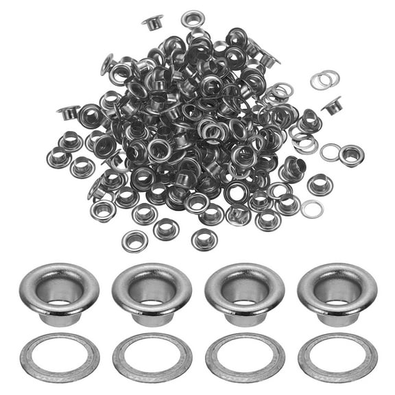 Uxcell 4mm/5/32" Metal Eyelets, Eyelets and Grommets Kit for DIY Project, Grey 150 Pcs