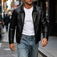 thumbnail image 2 of Sevevn Men's Lapel Collar Faux Leather Jacket Full Zip Casual Minimalist Moto Biker Coat with Pockets Black S, 2 of 4