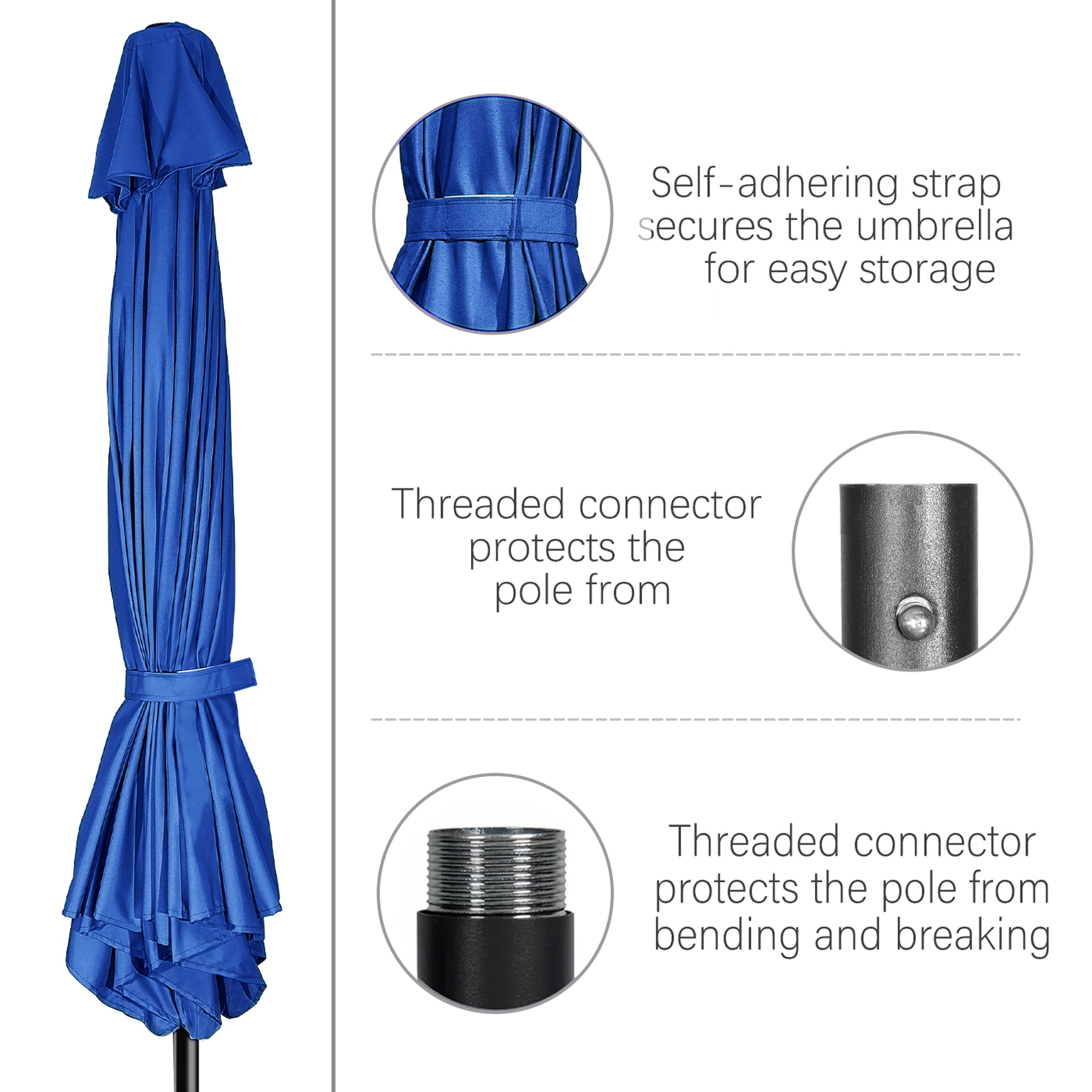 Scafild | 7.5 Ft Solar LED Light Patio Umbrella Outdoor W/ Easy Tilt - Ocean Blue