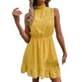 thumbnail image 4 of VISgogo Mini vestido para mujer, elegante, sin mangas, cuello alto, sólido, verano, casual, citas, vestido de una línea VISgogo moda, 4 of 7