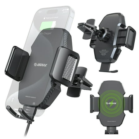 15W Qi Certified Wireless Charging Universal Air Vent Mount - Black