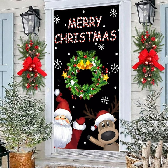 Grrvtrz 35 X 79 Inch Christmas Door Cover - Santa Claus Pattern - Christmas Day Door Decoration - Festival Party Decoration,Holiday Products,Christmas Decorations