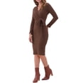 thumbnail image 4 of Vestido midi casual de manga larga con cuello en V y lazo en la cintura para mujer Inspire Chic, talla XL, color marrón, 4 of 5