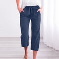 thumbnail image 6 of Linen Pants Women 2026 Spring Summer Fashion Straight Leg Pant Casual High Waisted Loose Trousers with Pockets Navy XL, 6 of 8