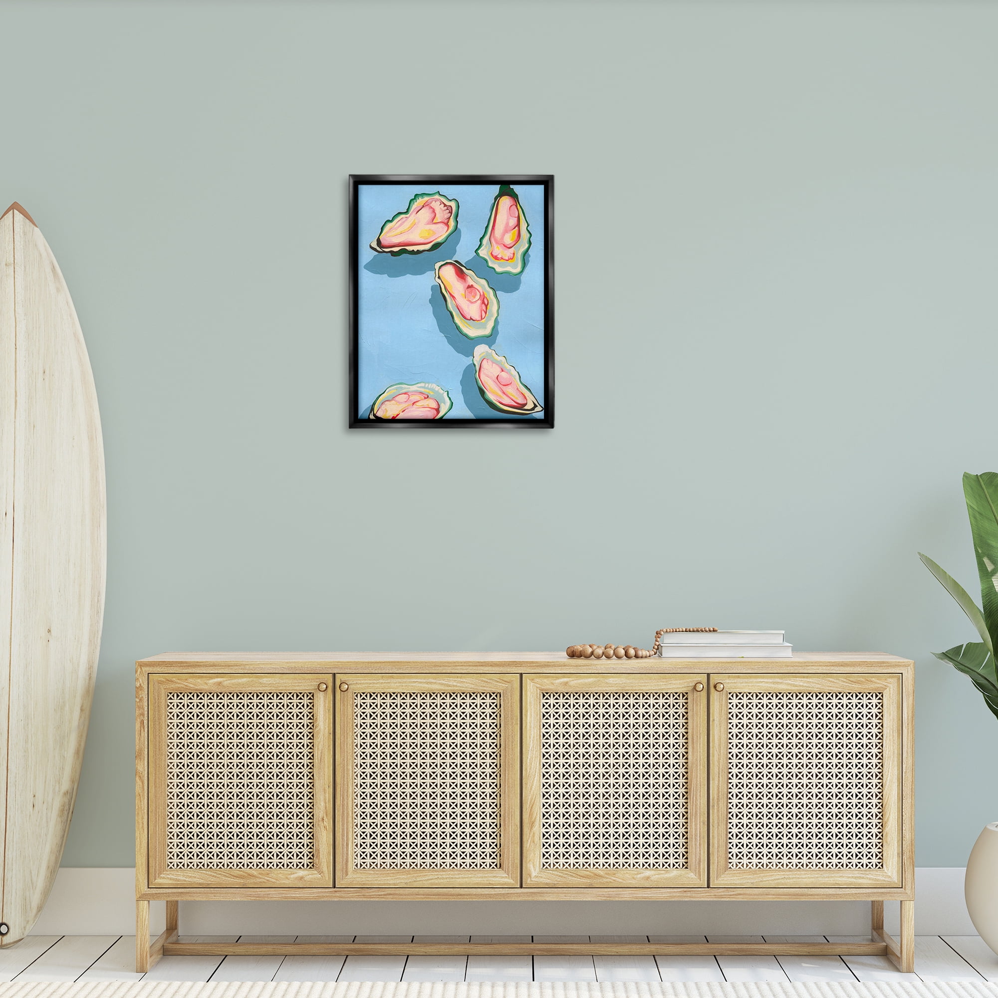 Stupell Industries Bold Oysters on Blue Animals & Insects Painting Black Floater Framed Canvas Art Print Wall Art, 25 x 31