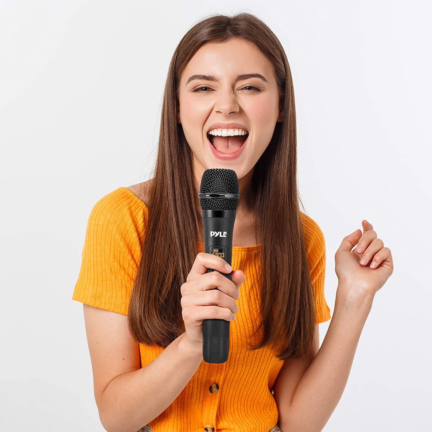 Pyle Portable Uhf Wireless Microphone System Battery Operate Dual Bluetooth Cordless Microphone Set
