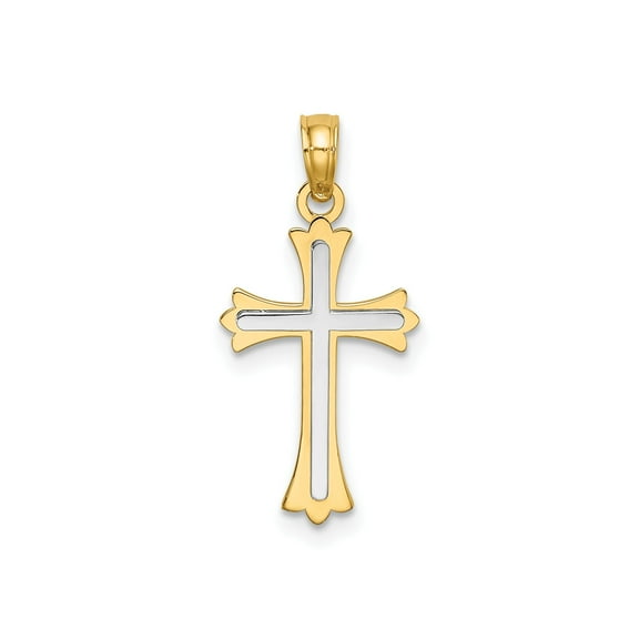 14k Yellow and White Gold Latin Cross Pendant Charm, Polished Two-Tone for Men and Women