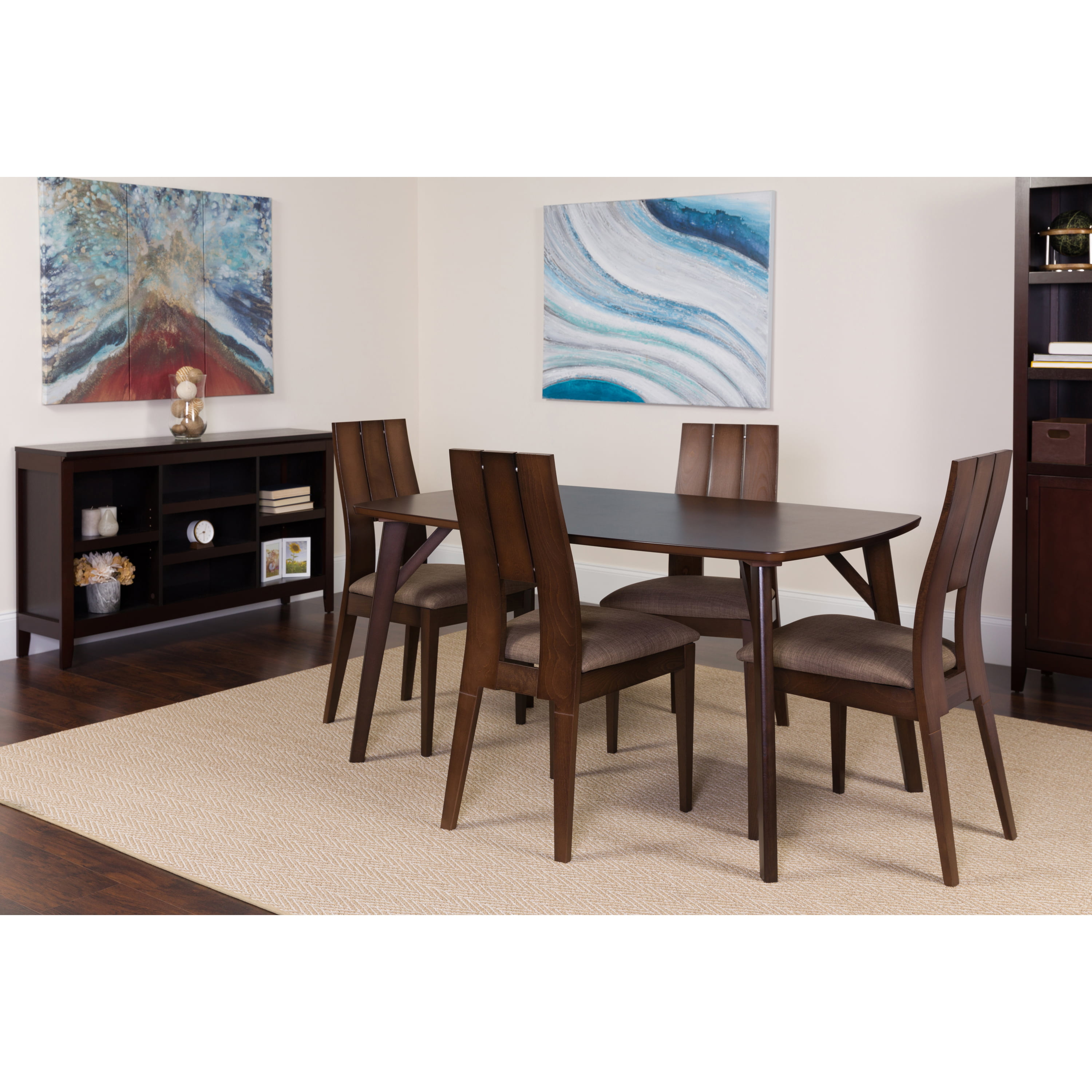 Flash Furniture Anderson 5 Piece Espresso Wood Dining Table Set With Curved Slat Keyhole Back Wood Dining Chairs Padded Seats Walmart Com Walmart Com