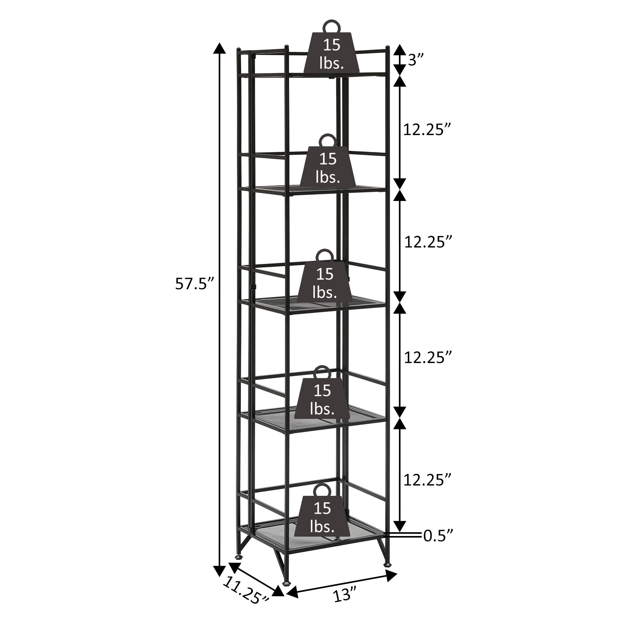 Convenience Concepts Xtra Storage 5 Tier Folding Metal Mesh Shelf, Black