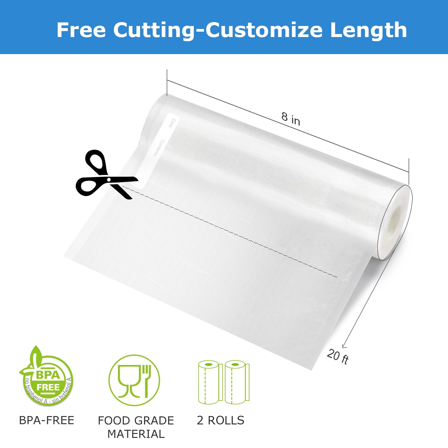 Mainstays 8 in. Vacuum Seal Roll, 8 in. x 20 ft , 2 Pack , Clear