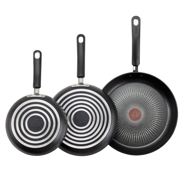 T-fal 3-Piece Skillet Set, Heavy Gauge Forged Aluminium with Titanium Non-stick Coating, Dishwasher Safe