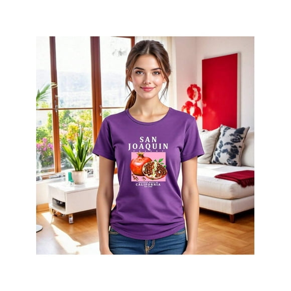 Playera Frutal Granadas San Joaquin Valley – Estilo Fresco con Sabor a Granada Ropa Para Mujer Color Morado Talla Extra Grande Marca Emil SaEs